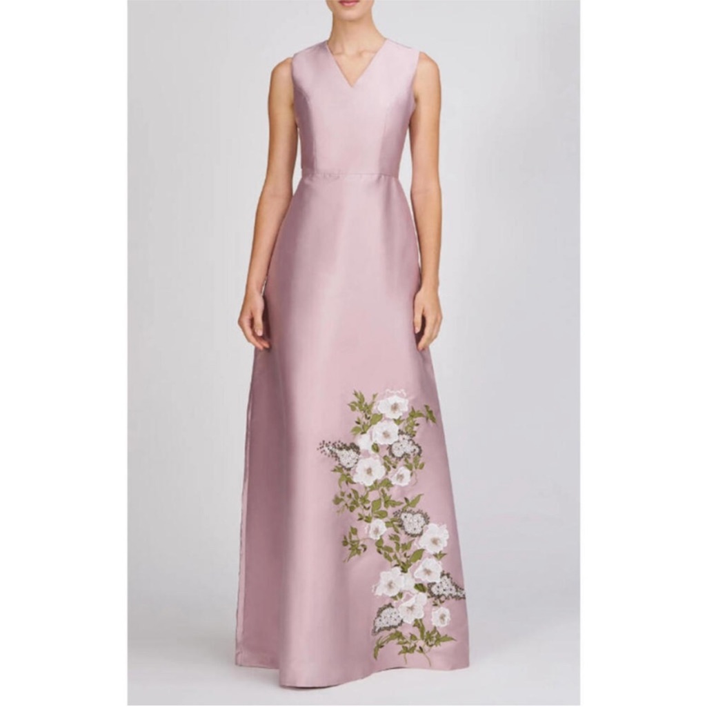 Kay Unger Aurelia Floral Sleeveless Taffeta Gown